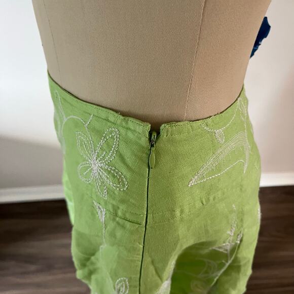 Y2K 2000s Green Linen Floral Embroidered Maxi Skirt Sz 14 Fairycore - Picture 5 of 8